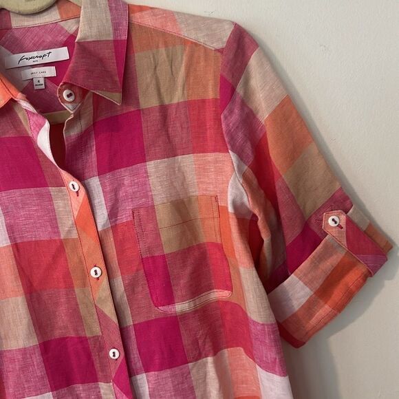 Foxcroft Linen Checkered Top 4 - Picture 2 of 7